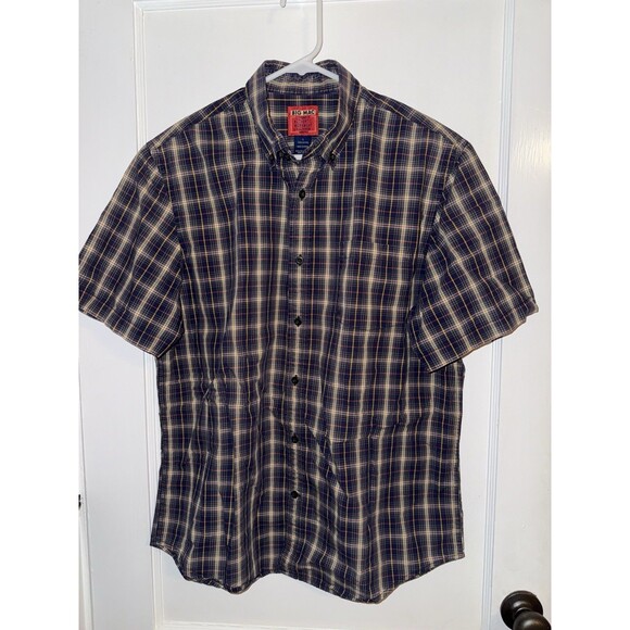 Big Mac Mens L Blue Checked Short Sleeve Button Down Shirt - Picture 1 of 3